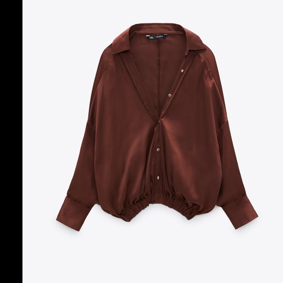 Zara brown satin half button down blouse size S - Picture 2 of 9
